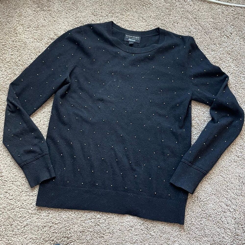 Banana Republic Black Merino Cashmere Sweater Gold Bead Filpucci L - Picture 4 of 7